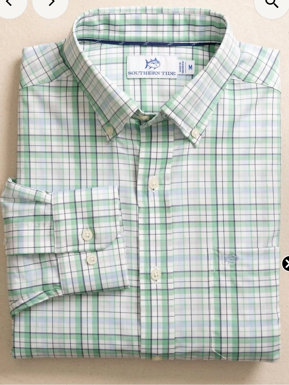 Southern Tide Green & White Plaid Button-Down Shirt! New! S